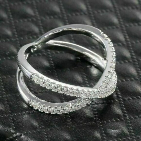 Sterling Silver Pave Diamond Criss Cross Ring - Picture 4 of 6
